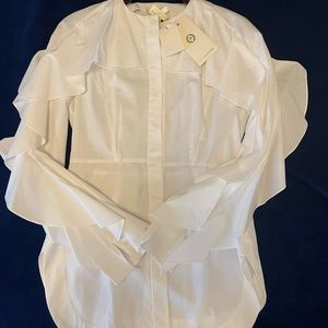 Sara Battaglia white cotton ruffle blouse.  Brand new with tags.  Size 42IT/US6